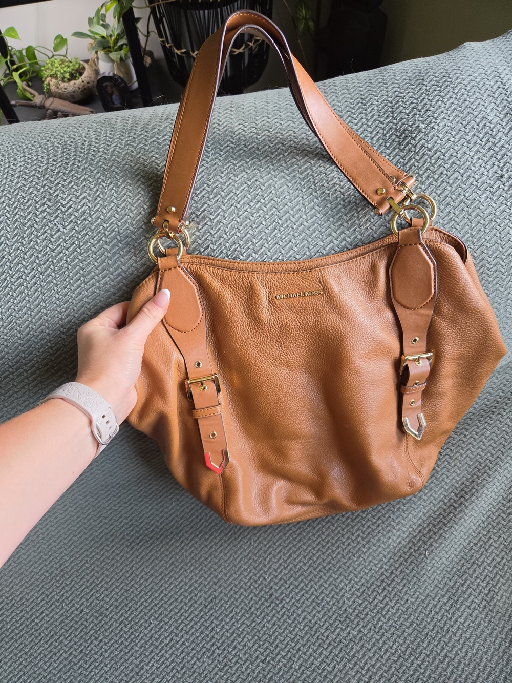 Michael Kors Cognac Pebbled Leather Shoulder Bag with Gold Hardware